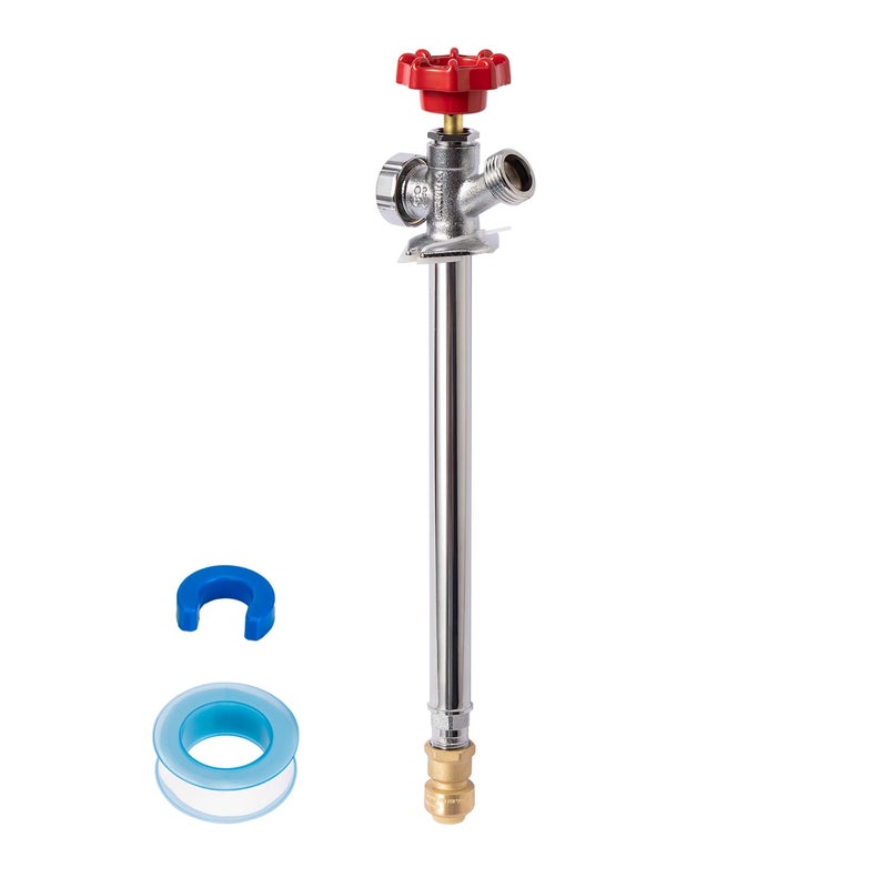 SUNGATOR Frost Free Sillcock, 12" Push Fit Anti-Siphon Hydrant, 3/4-Inch Hose Bibb x 1/2-Inch Push Adapter, No Lead Brass Valve, with 1 Disconnect Clip and 1 Sealing Tape - Image 1